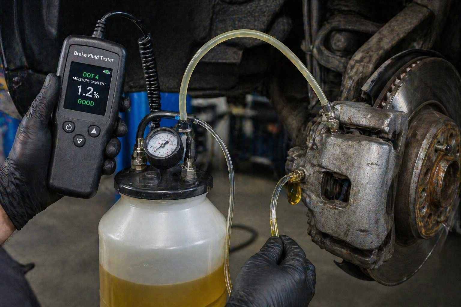 Brake fluid flush and replacement service on European vehicle at SemCar Brisbane