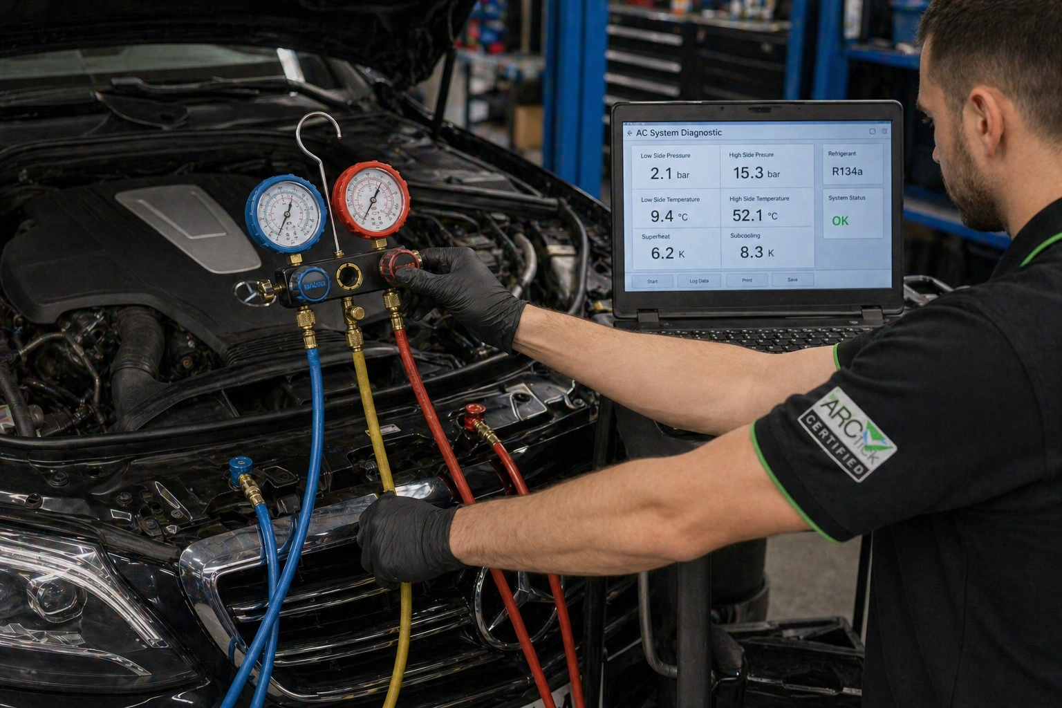 Car air conditioner repair and diagnostic investigation at Brisbane European specialist workshop