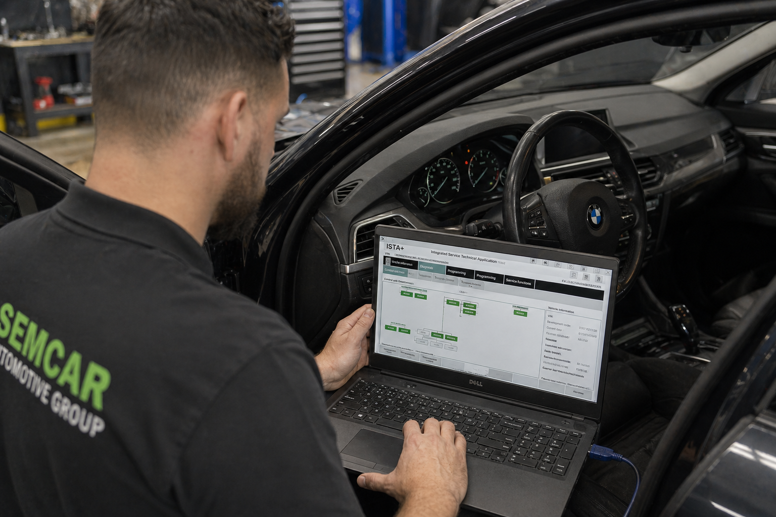 Factory diagnostic platform reading European vehicle electronic systems at Brisbane workshop