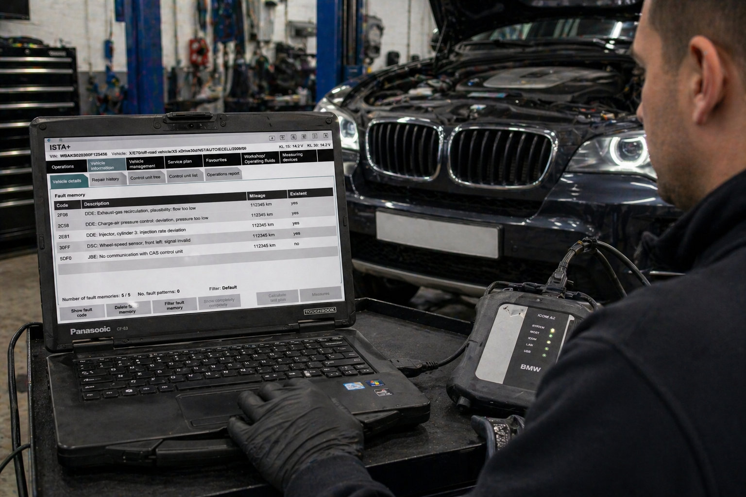 Factory diagnostic scan during pre-purchase inspection on European vehicle at Brisbane