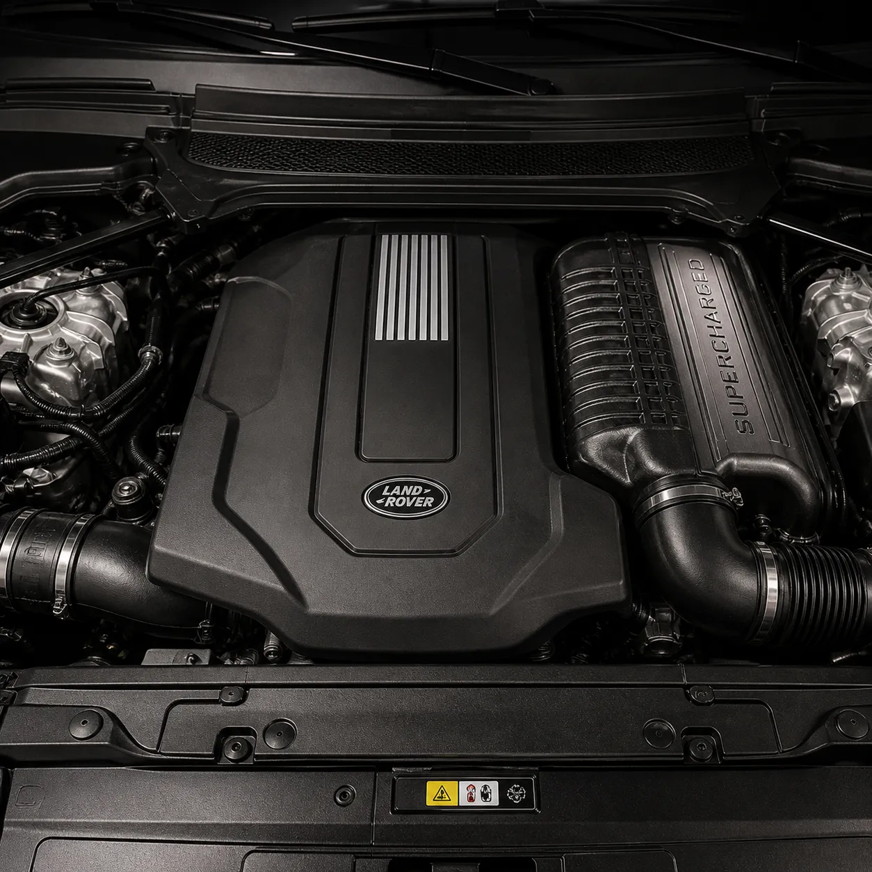 Land Rover Range Rover supercharged engine bay during Pathfinder diagnostic service at SemCar Capalaba Brisbane