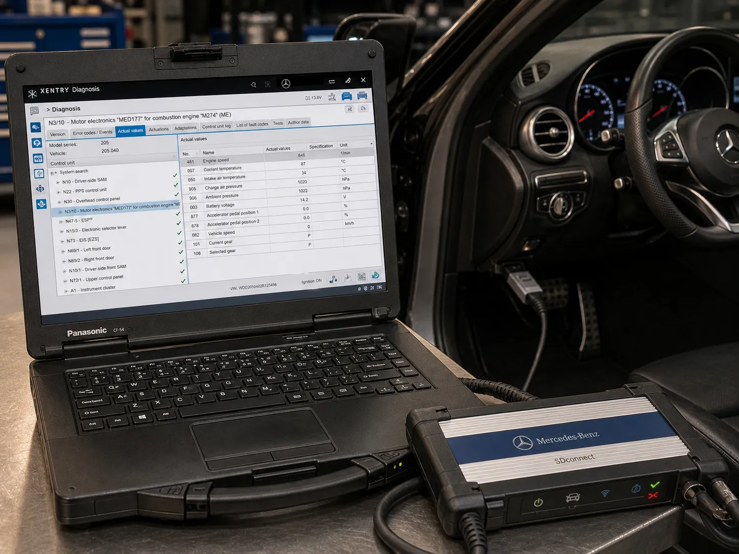 Mercedes-Benz XENTRY factory diagnostic platform in use at SemCar workshop Brisbane