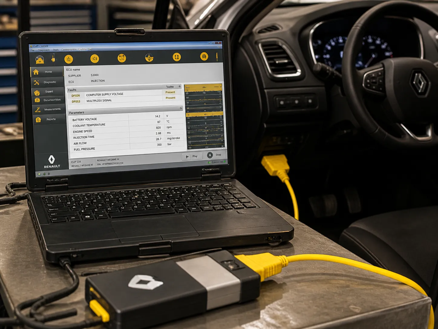 Renault CLIP factory diagnostic platform in use at SemCar workshop Brisbane