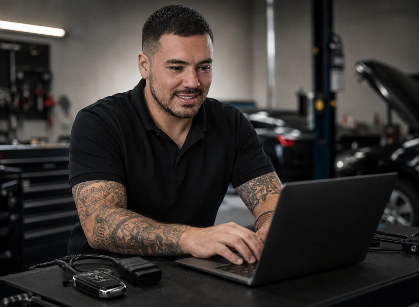 SemCar founder Sebastian programming a European car key on a factory diagnostic platform in Capalaba