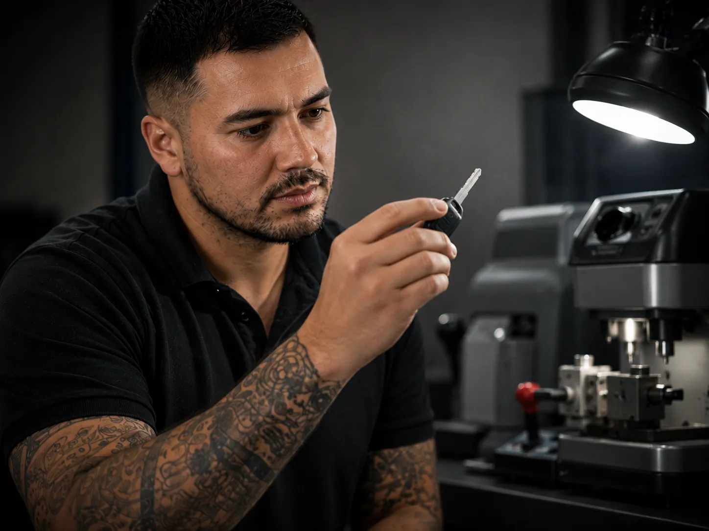 Laser Key Cut Inspection | SemCar Capalaba SemCar founder Sebastian inspecting a freshly laser cut European car key in Capalaba