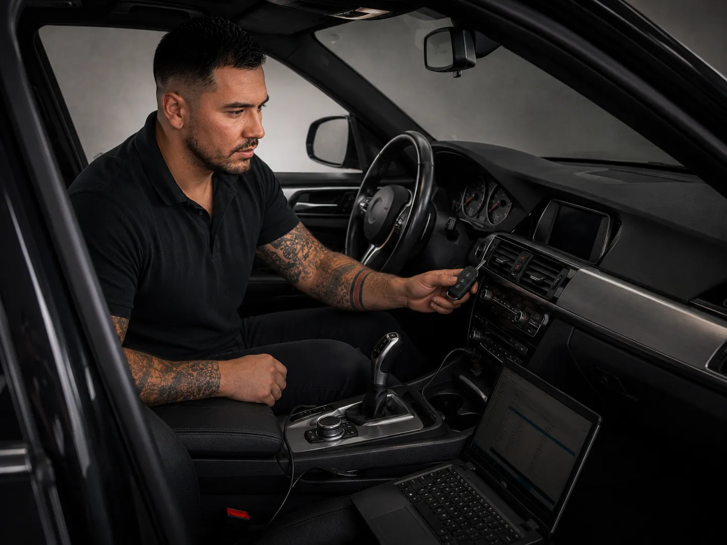 Smart Key Pairing | SemCar Capalaba SemCar founder Sebastian pairing a smart key to a push button start European car in Capalaba
