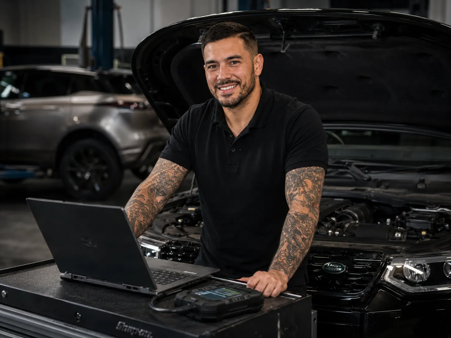 Factory-Trained Hands on Your Cabin Factory-trained JLR technician demonstrating activated ambient lighting in Capalaba Brisbane