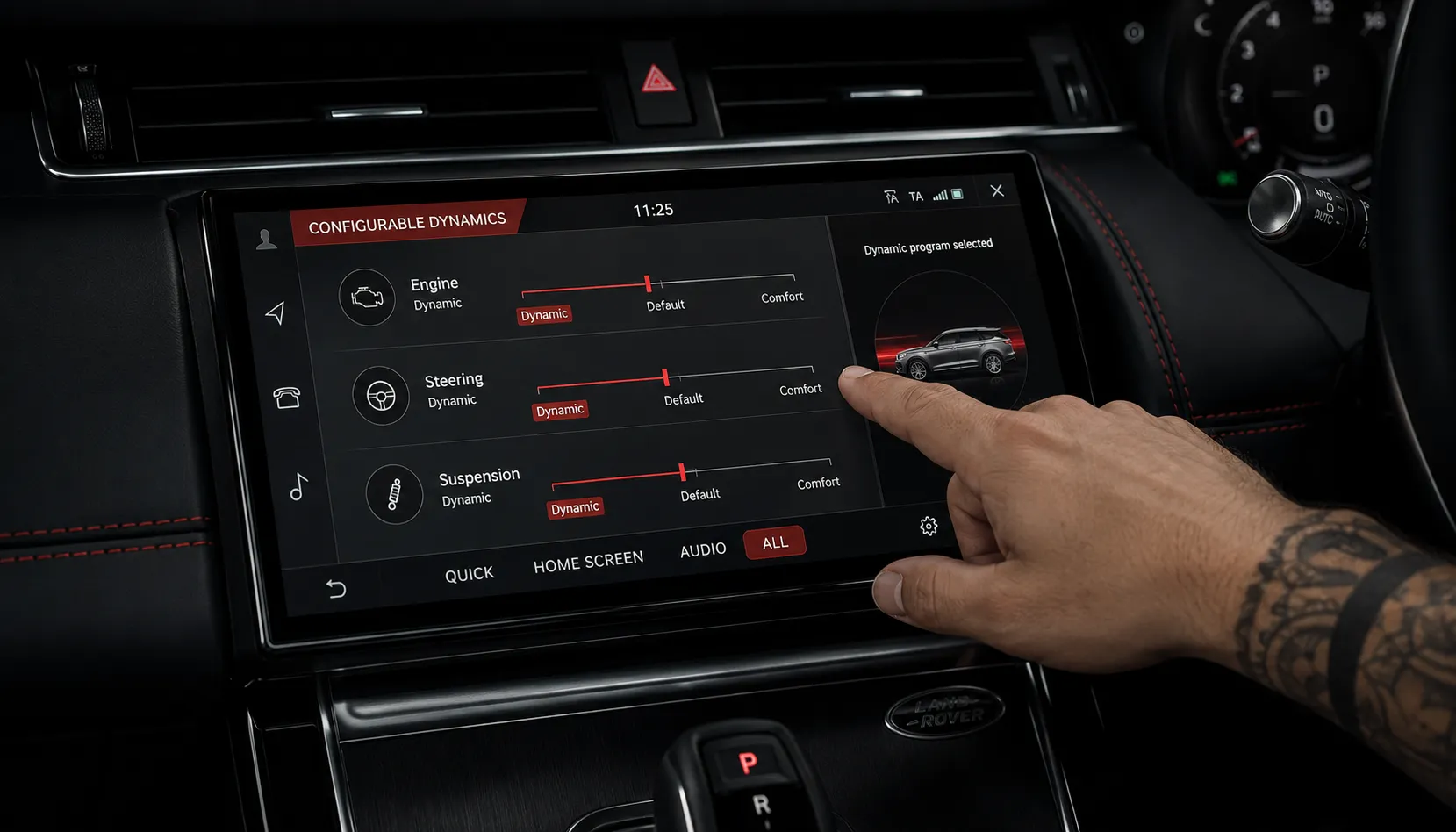 The Difference Between a Mode and a Menu Configurable Dynamics settings menu on a Land Rover touchscreen in Brisbane