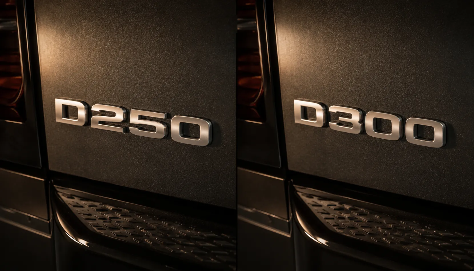 Same Engine, Two Badges D250 and D300 tailgate badges compared for a factory power upgrade in Brisbane