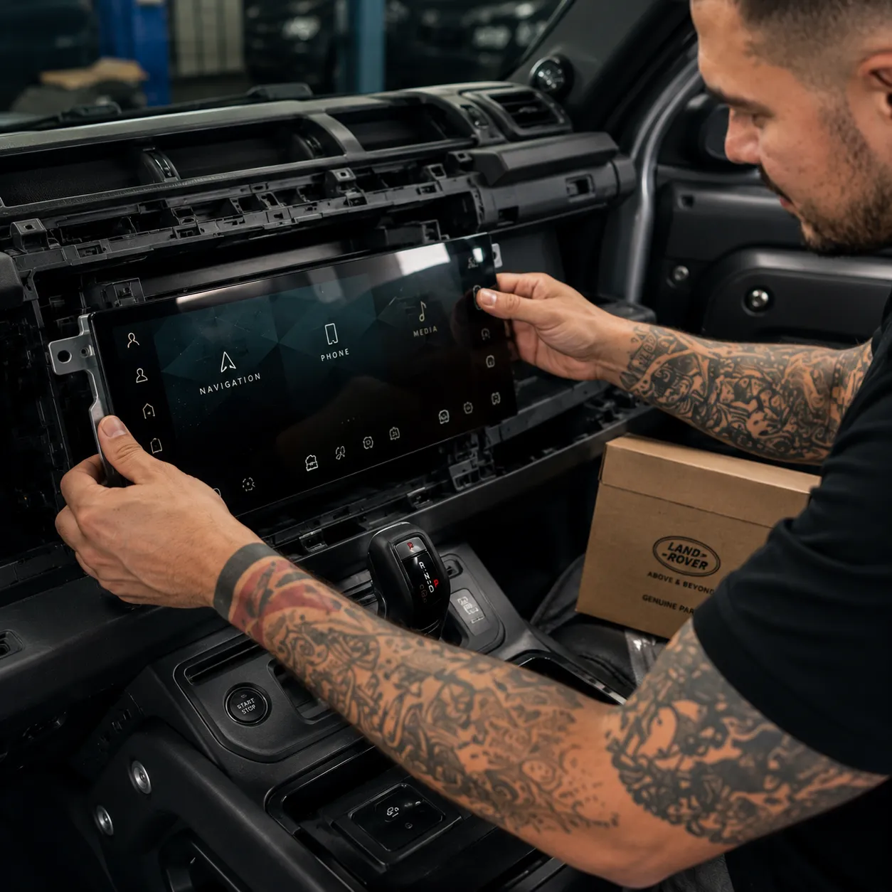 Retrofits & Conversions Genuine PIVI Pro screen retrofit being fitted to a Land Rover in Brisbane