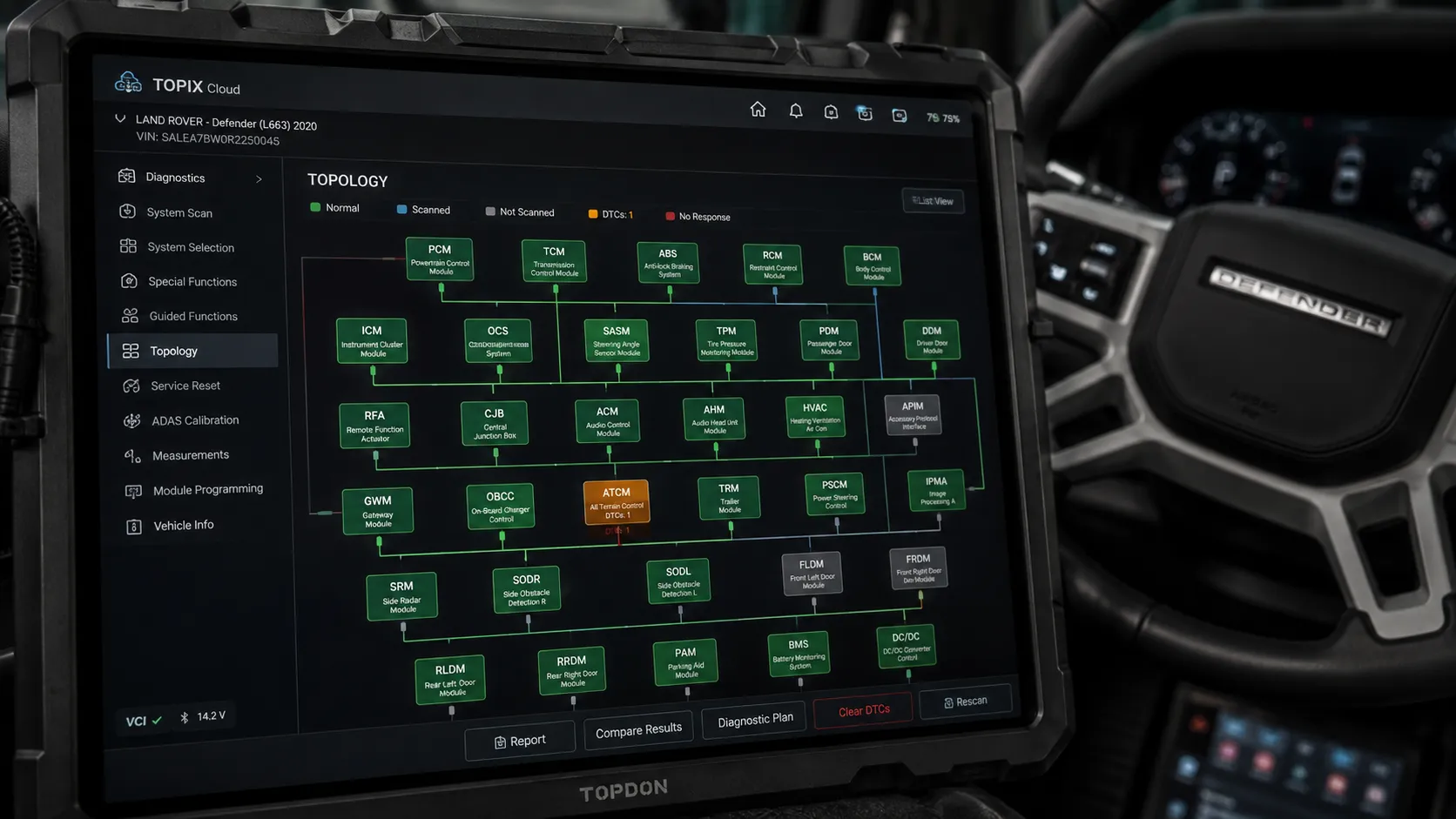 The Network Behind Your Dashboard Diagnostic screen showing the module network of a Land Rover during diagnostics in Brisbane