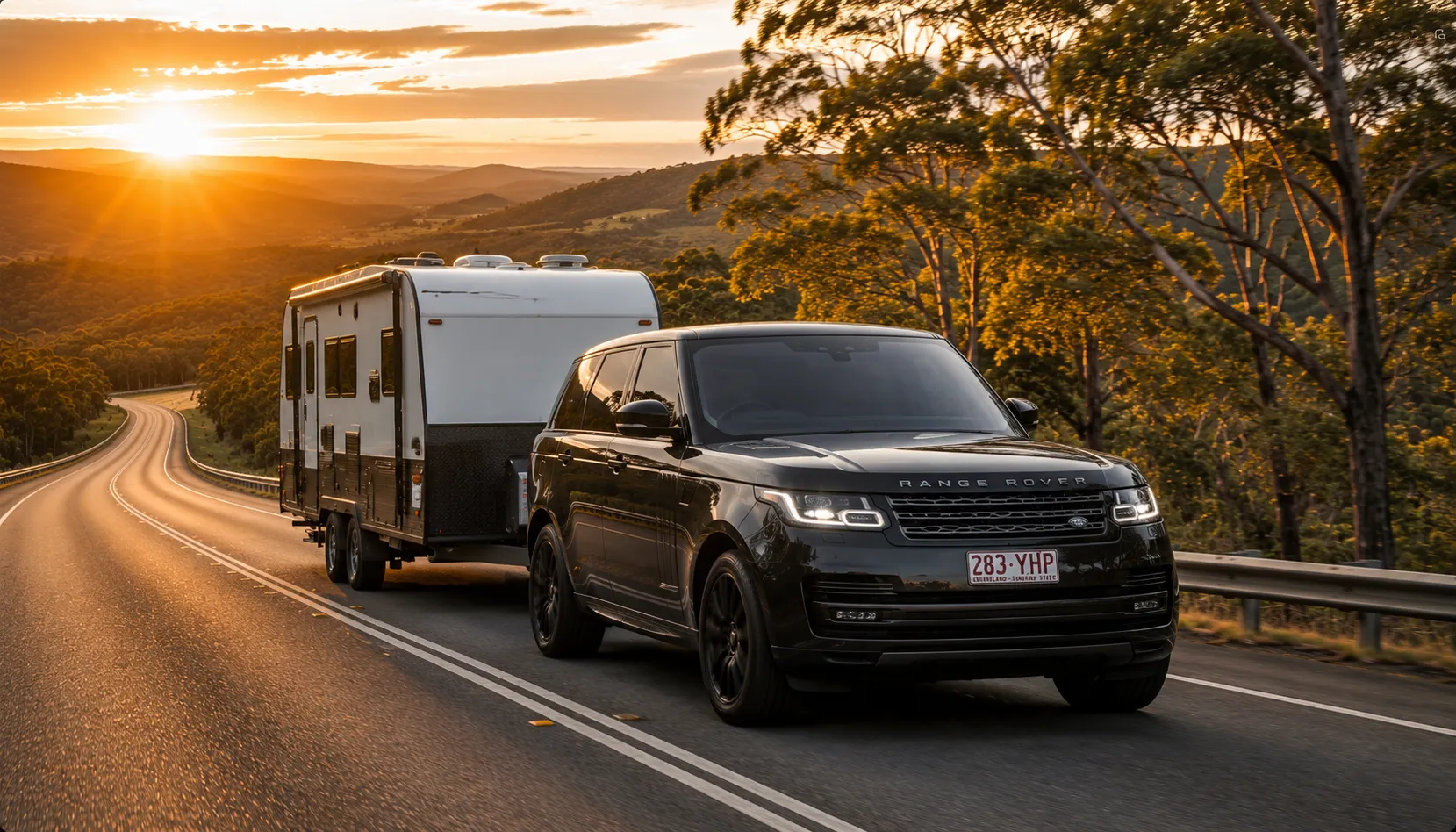 Built for the Loaded Climb Range Rover towing a caravan uphill in Queensland after a D300 to D350 power upgrade