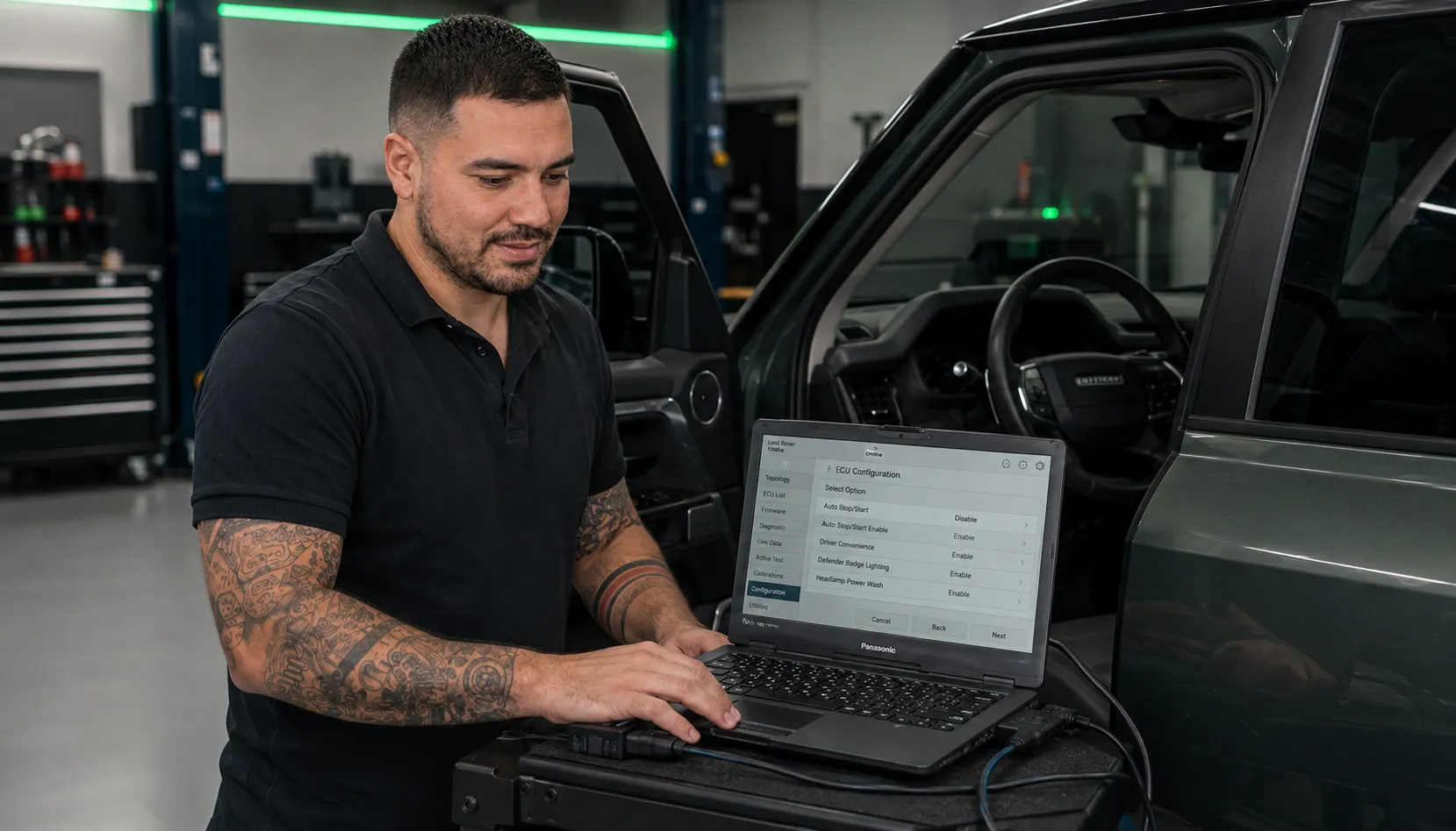 Factory-Trained Hands on Your Coding Factory-trained JLR technician coding a stop/start deactivation in Capalaba Brisbane