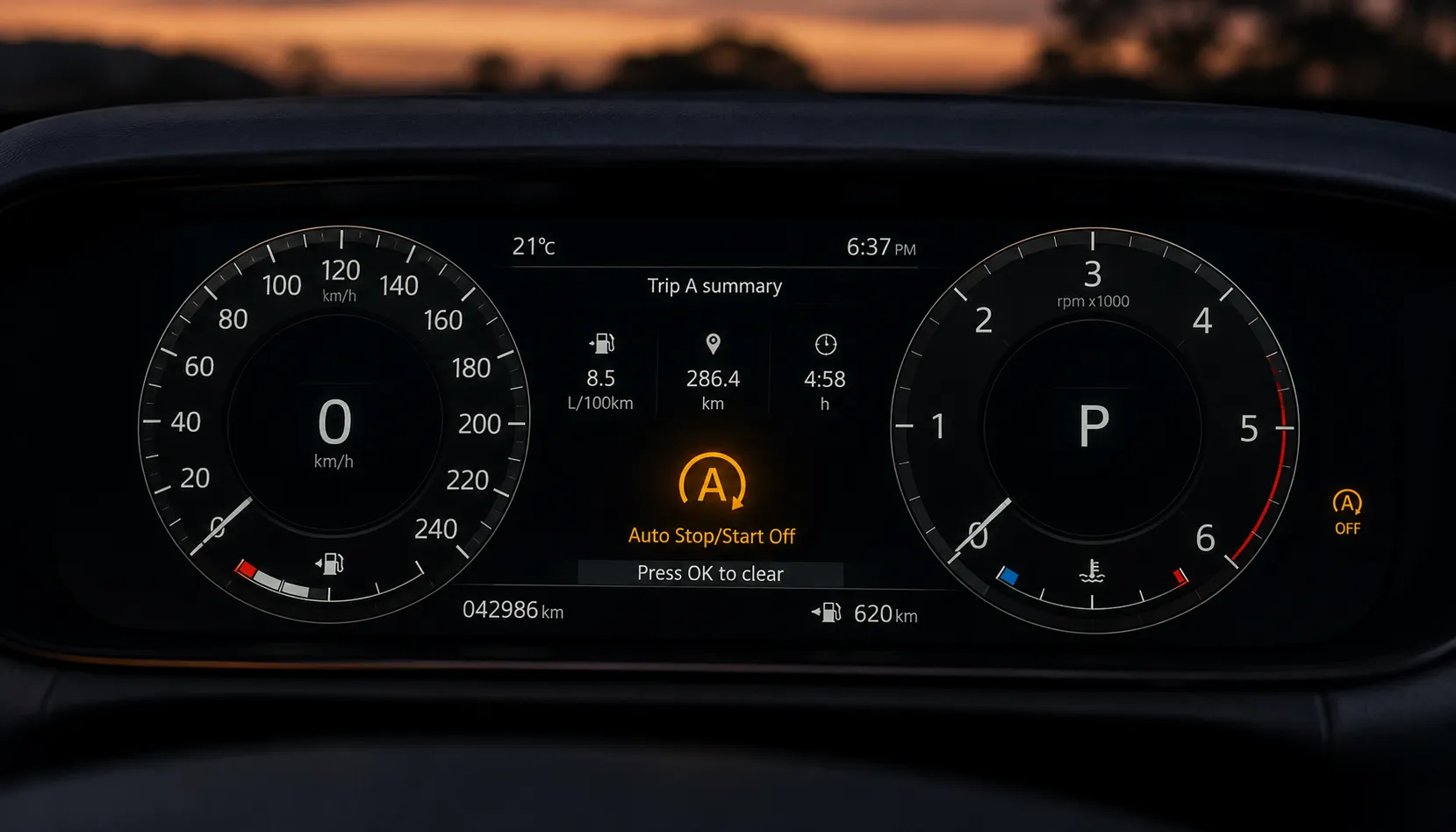 Stop/start active icon on a Land Rover instrument cluster in Brisbane