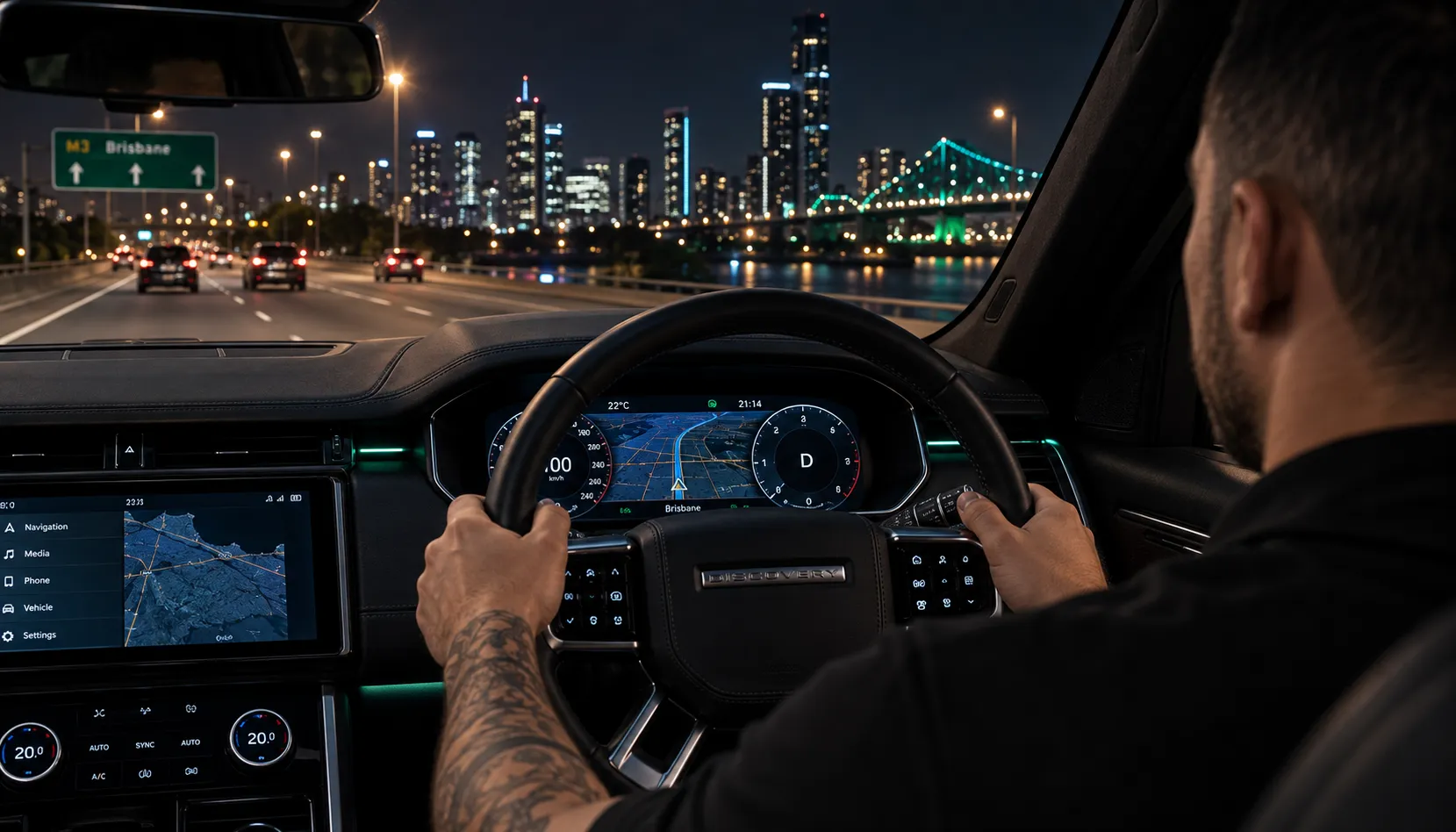 Ready to Retire the Dials Digital driver display glowing during a night drive in Brisbane