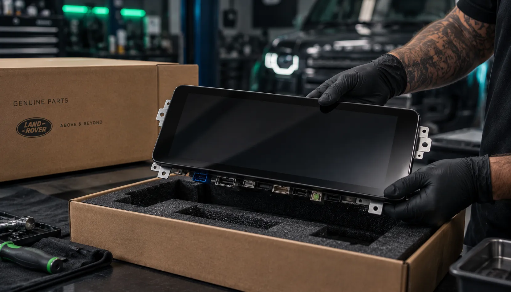 Why Your Build Got the Smaller Screen Genuine JLR 11.4-inch curved PIVI Pro display unit before fitting in Capalaba Brisbane