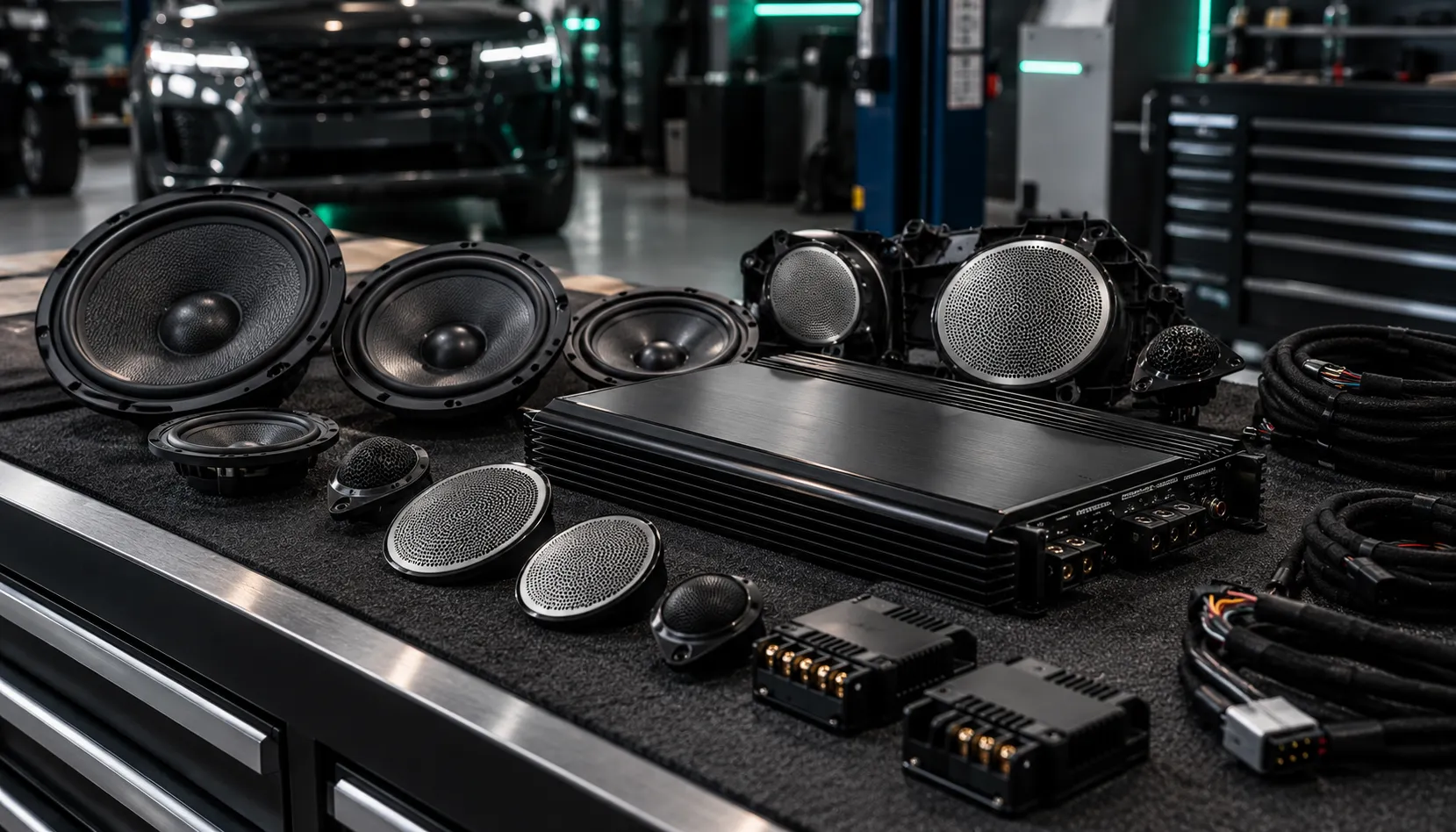 Genuine Meridian amplifier and speaker set before fitting in Capalaba Brisbane