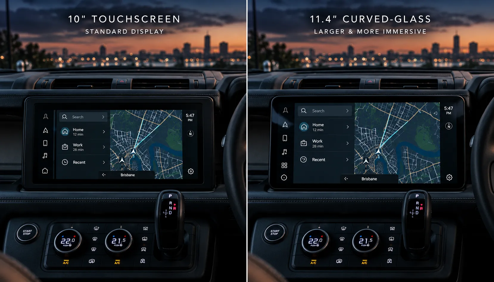The Before and After Your Dashboard Deserves Before and after comparison of 10-inch and 11.4-inch PIVI Pro screens in Brisbane