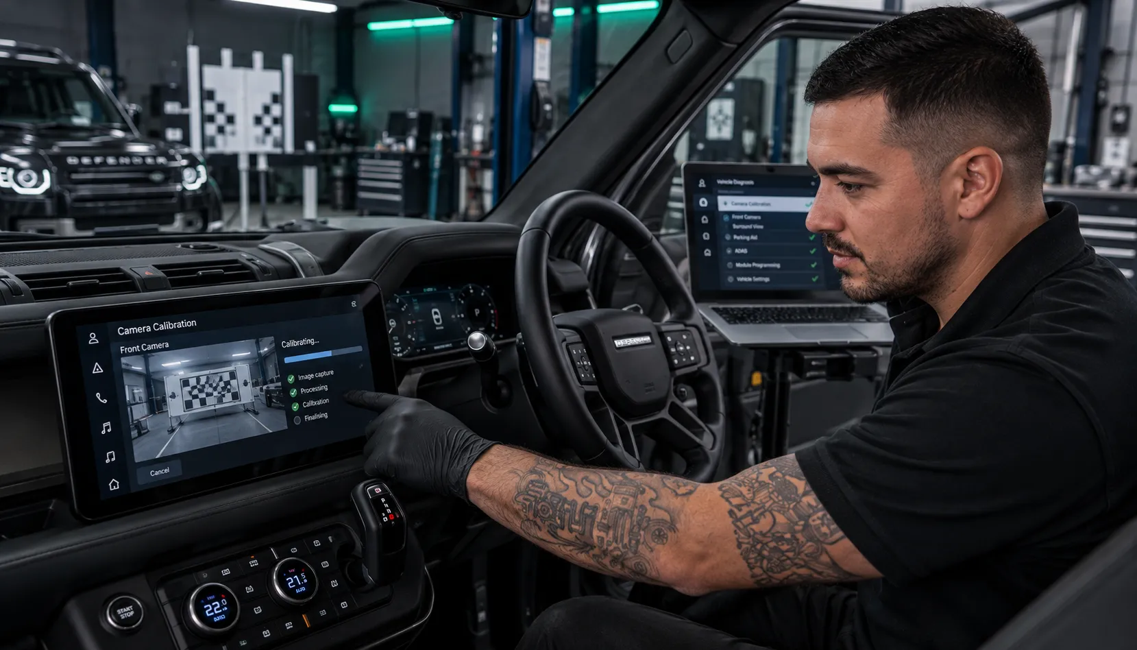 Factory-Trained Hands on a Retrofit This Size Factory-trained JLR technician calibrating a PIVI Pro screen upgrade in Capalaba Brisbane