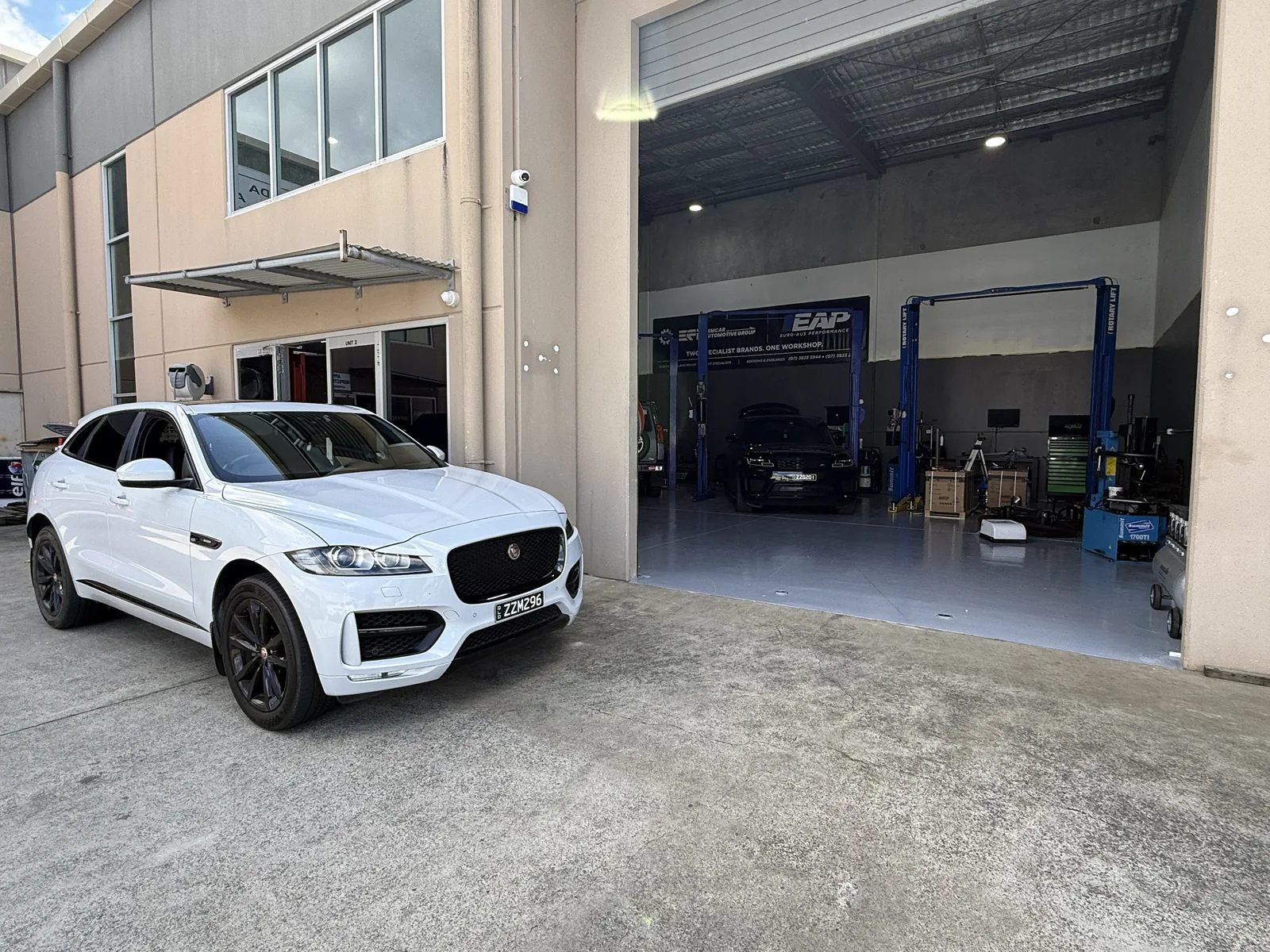 Jaguar F-Pace outside the SemCar workshop bay at Unit 2, 128 Steel Street Capalaba